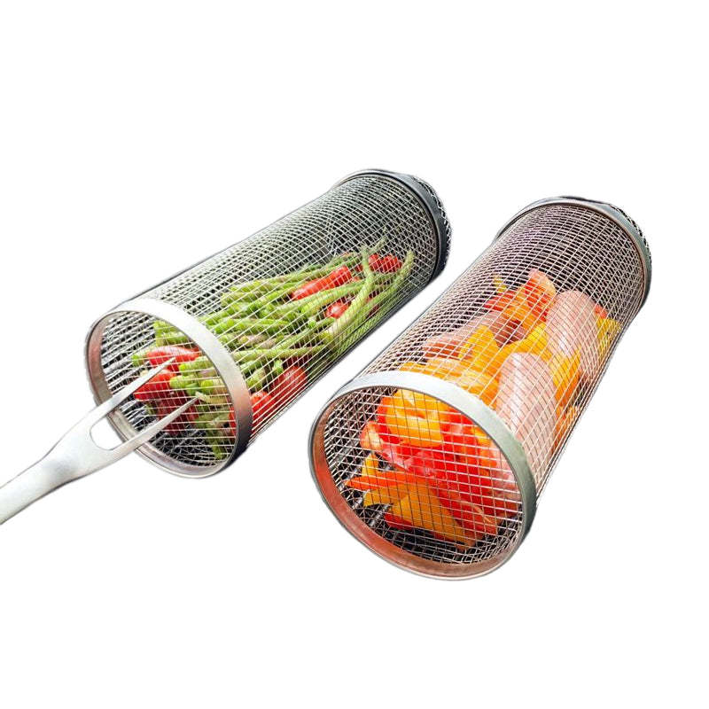 Premium Stainless Steel Rolling BBQ Grill Basket - Perfect for Grilling Vegetables, Meats & Seafood - Durable & Easy to Clean
