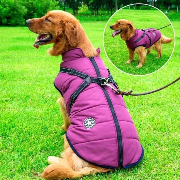 Waterproof Winter Dog Jacket with Sherpa-Fleece Lining & Built-in Harness – Ultimate Warmth & Comfort for Your Pet
