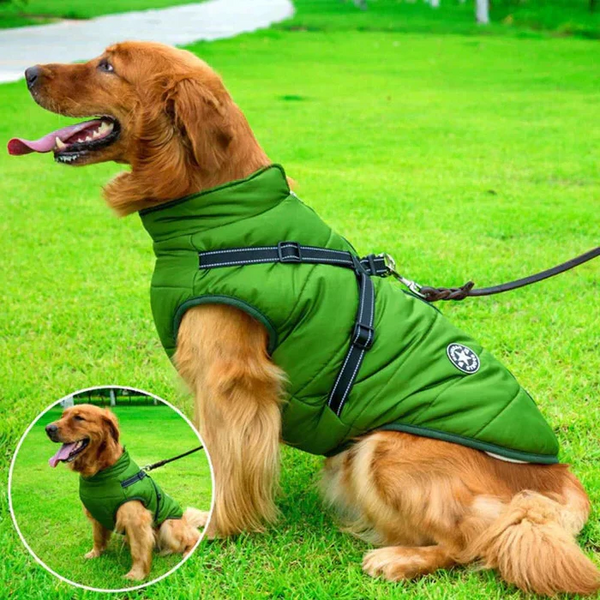 Waterproof Winter Dog Jacket with Sherpa-Fleece Lining & Built-in Harness – Ultimate Warmth & Comfort for Your Pet