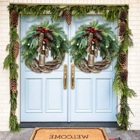 Boho Farmhouse Christmas Wreath - Rustic Holiday Decor for Home, Front Door, and Festive Celebrations