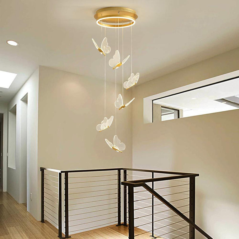 Butterfly Shaped LED Pendant Light - Acrylic & Metal Island Ceiling Fixture for Living Room