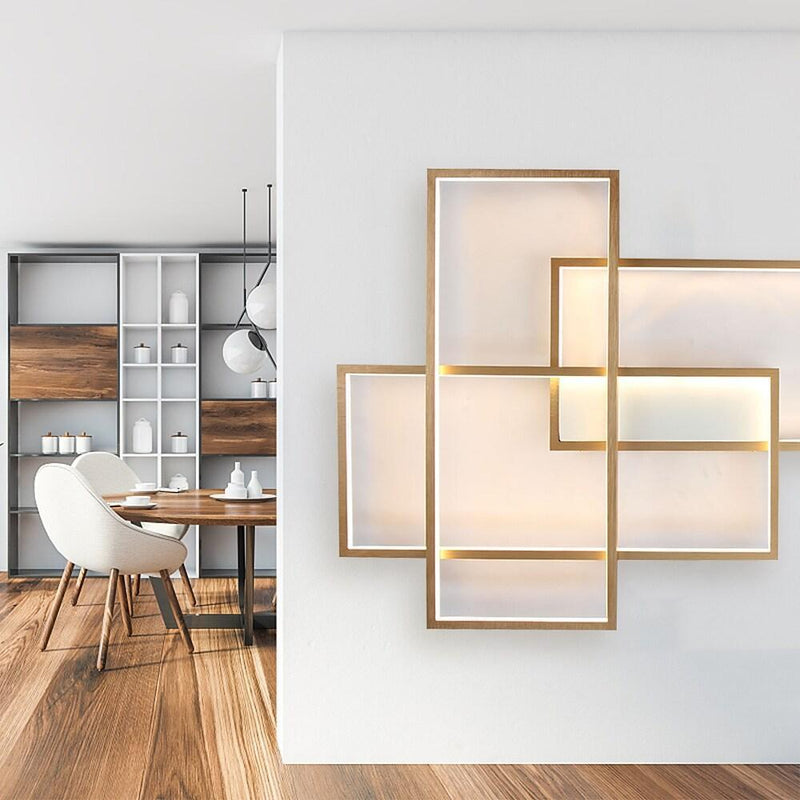Modern Overlapping Rectangles Aluminum LED Flush Mount Ceiling Light - Geometric Style Lighting Fixture
