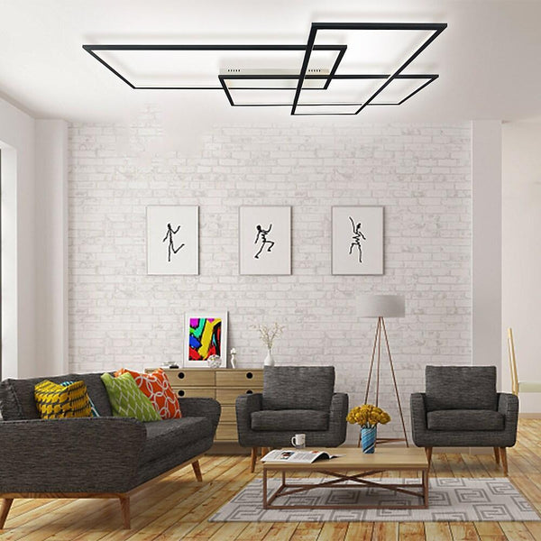 Modern Overlapping Rectangles Aluminum LED Flush Mount Ceiling Light - Geometric Style Lighting Fixture