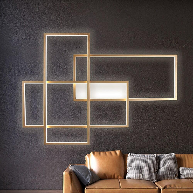 Modern Overlapping Rectangles Aluminum LED Flush Mount Ceiling Light - Geometric Style Lighting Fixture