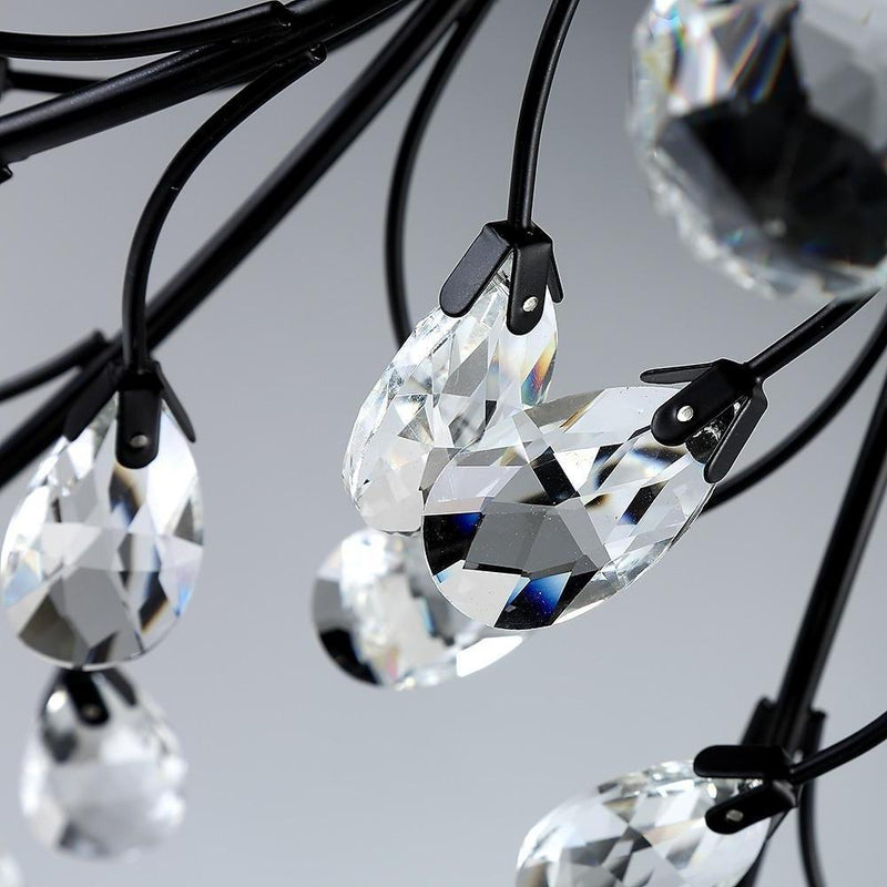 Modern Elegant Crystal Leaves Flush Mount Ceiling Chandelier - Stylish Brushed Finish Lighting Fixture for Living Room, Dining Room, and Entryway Decor