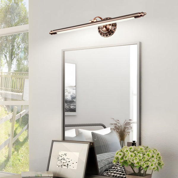 Vintage-Inspired Cylinder LED Bathroom Vanity Light with Floral Accents - Elegant Bronze Finish