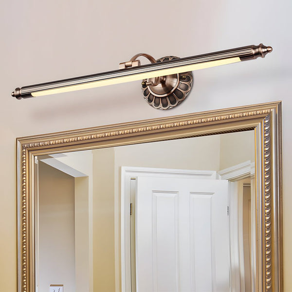 Vintage-Inspired Cylinder LED Bathroom Vanity Light with Floral Accents - Elegant Bronze Finish