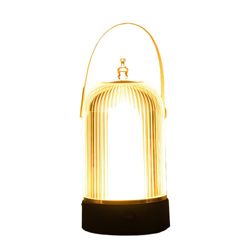 Ribbed Glass LED Table Lamp - Stylish Ambient Lantern for Bedroom Nightstand