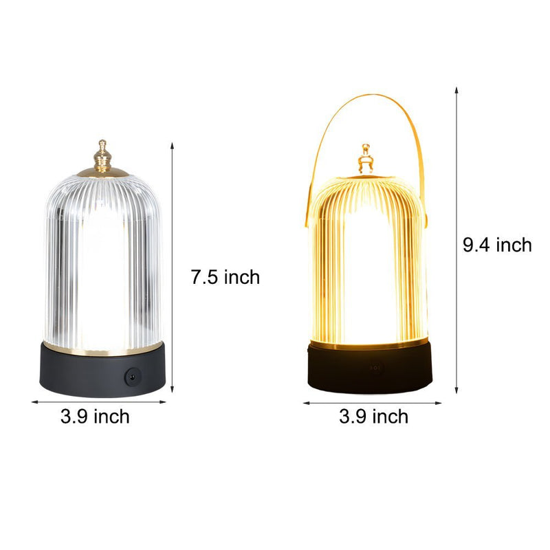 Ribbed Glass LED Table Lamp - Stylish Ambient Lantern for Bedroom Nightstand
