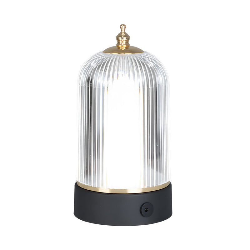 Ribbed Glass LED Table Lamp - Stylish Ambient Lantern for Bedroom Nightstand