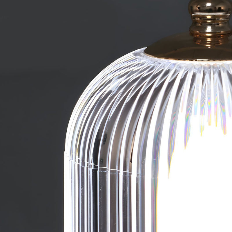 Ribbed Glass LED Table Lamp - Stylish Ambient Lantern for Bedroom Nightstand