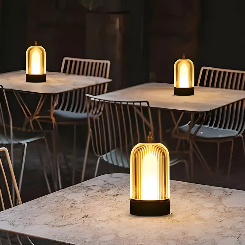 Ribbed Glass LED Table Lamp - Stylish Ambient Lantern for Bedroom Nightstand