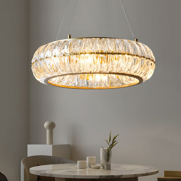 Elegant Round Glass 3-Step Dimming Chandelier - Modern Long-Post Design for Luxurious Home Lighting