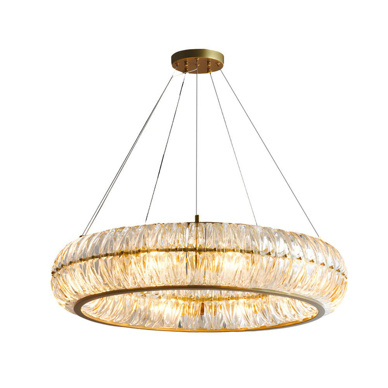 Elegant Round Glass 3-Step Dimming Chandelier - Modern Long-Post Design for Luxurious Home Lighting