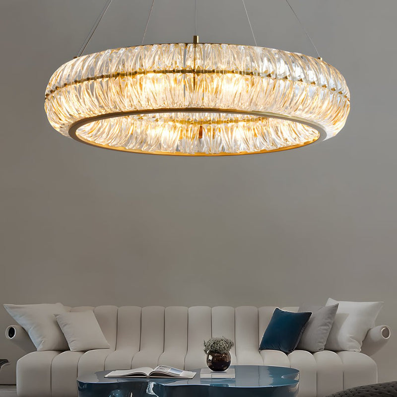 Elegant Round Glass 3-Step Dimming Chandelier - Modern Long-Post Design for Luxurious Home Lighting
