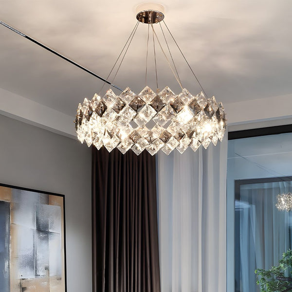 Luxury Modern Round Crystal Chandelier - 3-Step Dimming for Dining Room Elegance