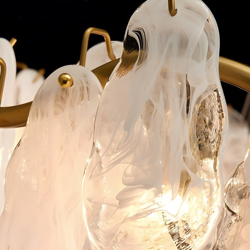 Luxury French Style Round Long Wave Glass Chandelier - 3-Step Dimming, Elegant Cloud Design