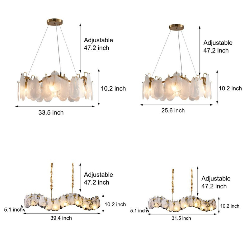 Luxury French Style Round Long Wave Glass Chandelier - 3-Step Dimming, Elegant Cloud Design