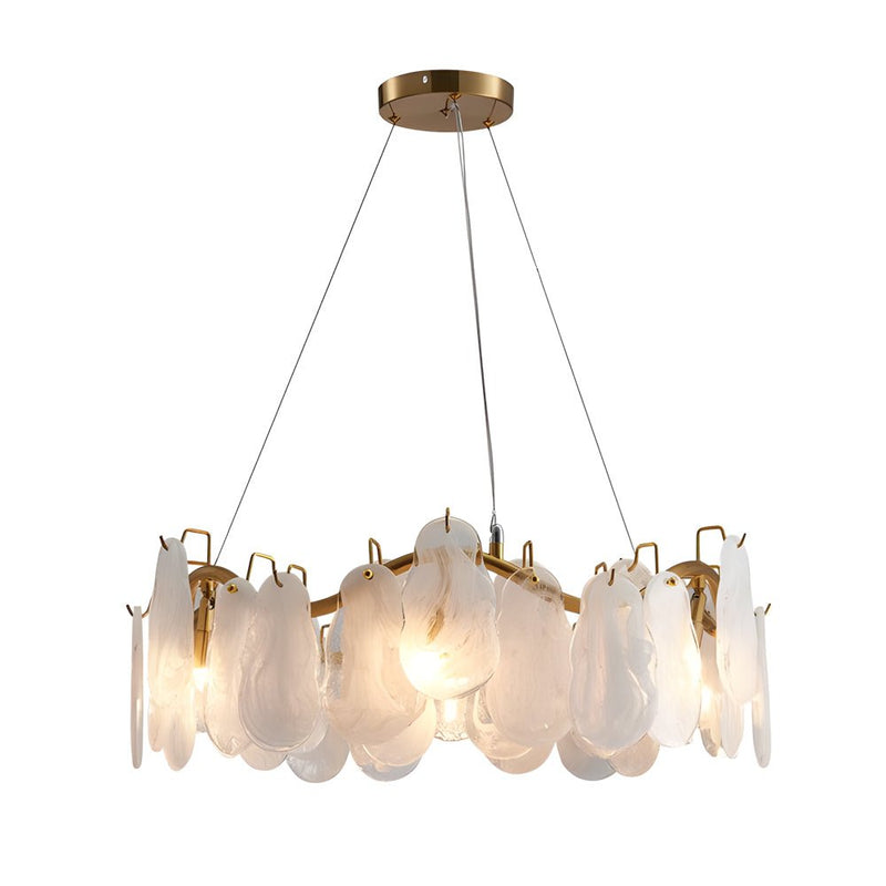 Luxury French Style Round Long Wave Glass Chandelier - 3-Step Dimming, Elegant Cloud Design
