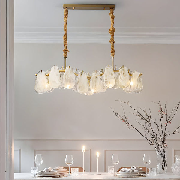 Luxury French Style Round Long Wave Glass Chandelier - 3-Step Dimming, Elegant Cloud Design