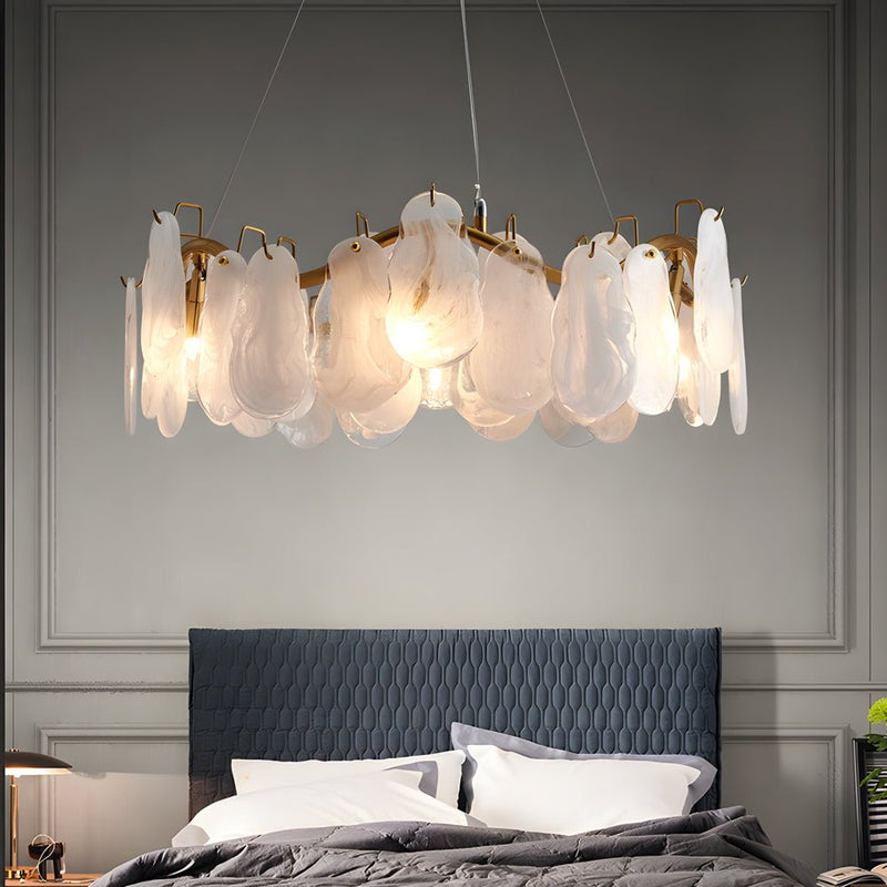 Luxury French Style Round Long Wave Glass Chandelier - 3-Step Dimming, Elegant Cloud Design
