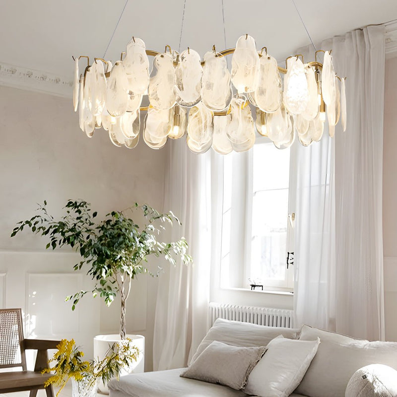 Luxury French Style Round Long Wave Glass Chandelier - 3-Step Dimming, Elegant Cloud Design