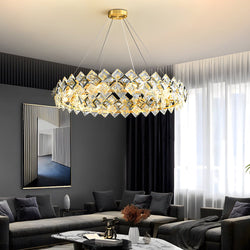 Elegant Round Crystal Chandelier - Post-Modern Copper Dining Room Light Fixture