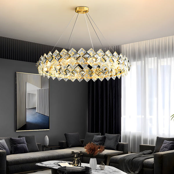 Elegant Round Crystal Chandelier - Post-Modern Copper Dining Room Light Fixture