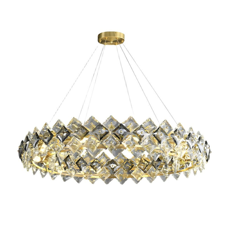Elegant Round Crystal Chandelier - Post-Modern Copper Dining Room Light Fixture