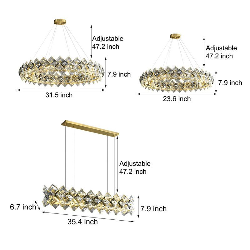 Elegant Round Crystal Chandelier - Post-Modern Copper Dining Room Light Fixture