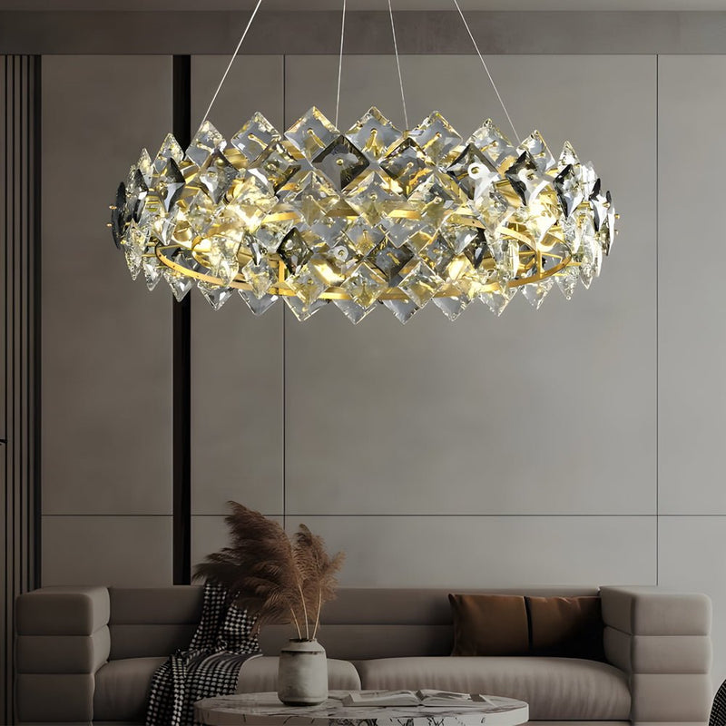 Elegant Round Crystal Chandelier - Post-Modern Copper Dining Room Light Fixture