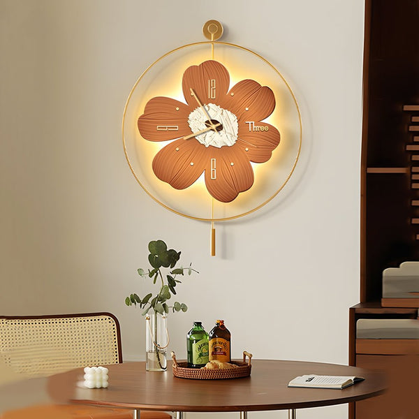 Stylish Round Metal LED Flower Wall Clock - Battery Operated Decorative Timepiece