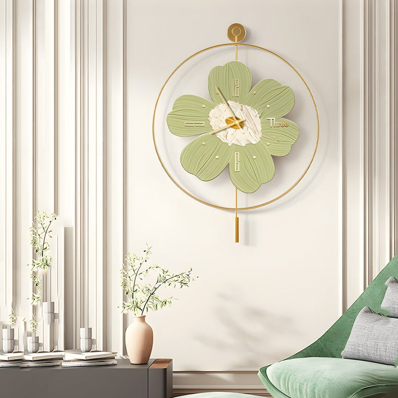 Stylish Round Metal LED Flower Wall Clock - Battery Operated Decorative Timepiece