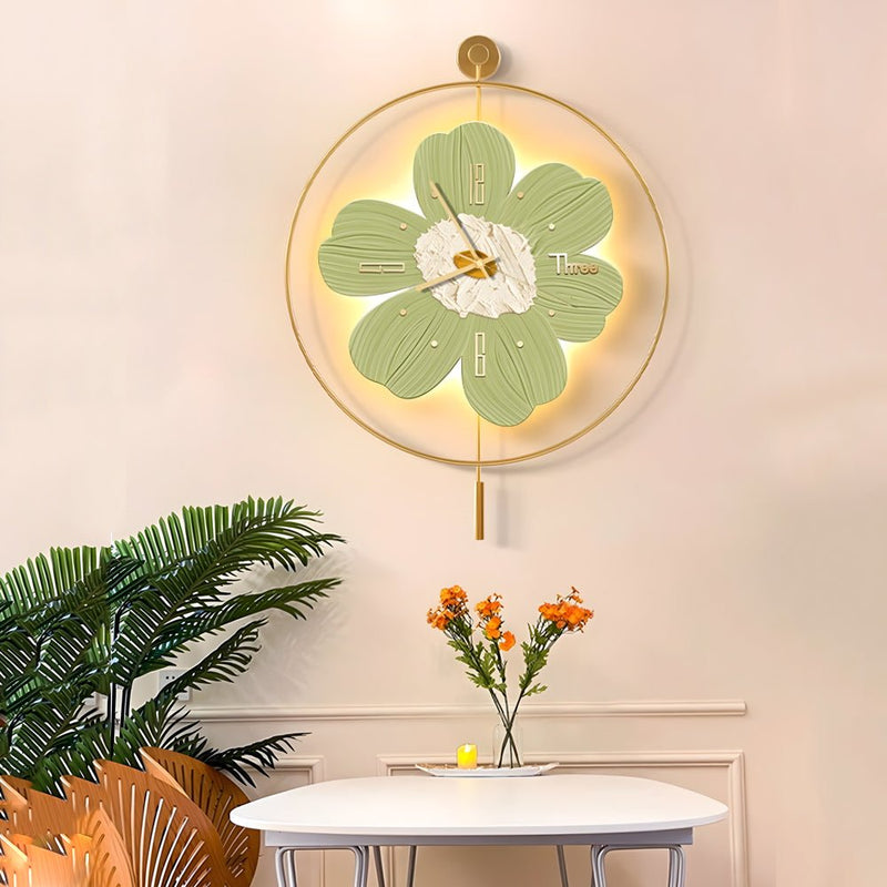 Stylish Round Metal LED Flower Wall Clock - Battery Operated Decorative Timepiece