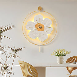 Stylish Round Metal LED Flower Wall Clock - Battery Operated Decorative Timepiece