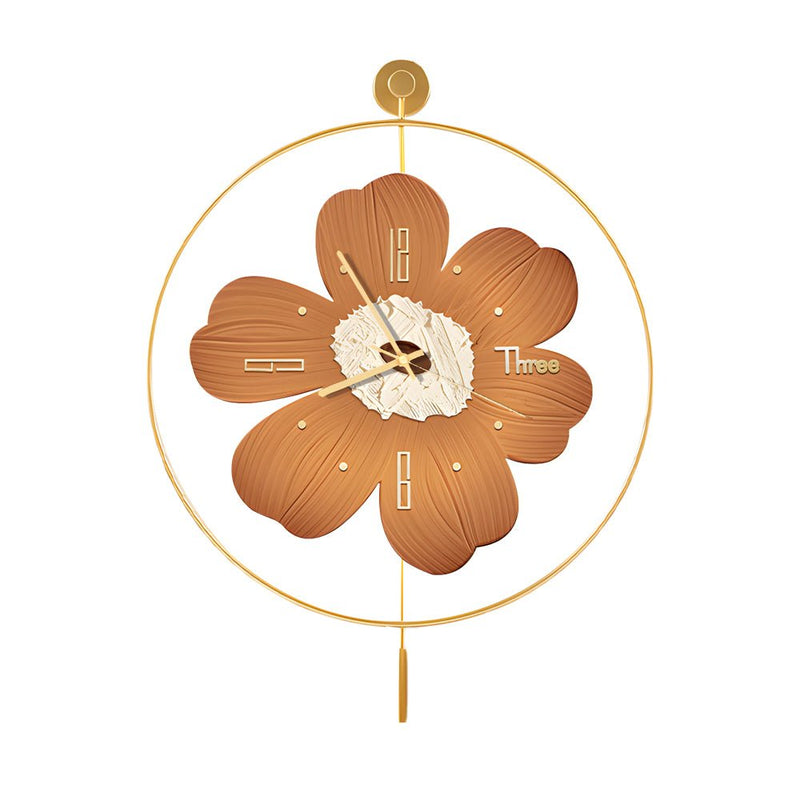 Stylish Round Metal LED Flower Wall Clock - Battery Operated Decorative Timepiece