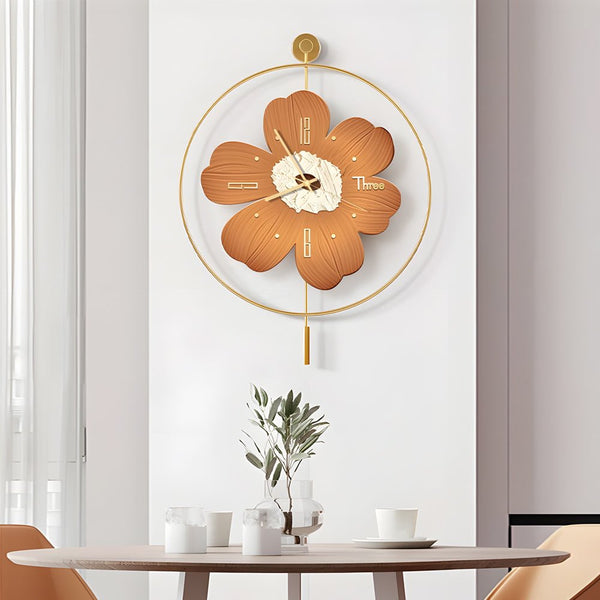 Stylish Round Metal LED Flower Wall Clock - Battery Operated Decorative Timepiece