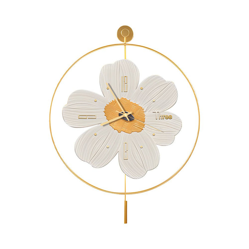 Stylish Round Metal LED Flower Wall Clock - Battery Operated Decorative Timepiece