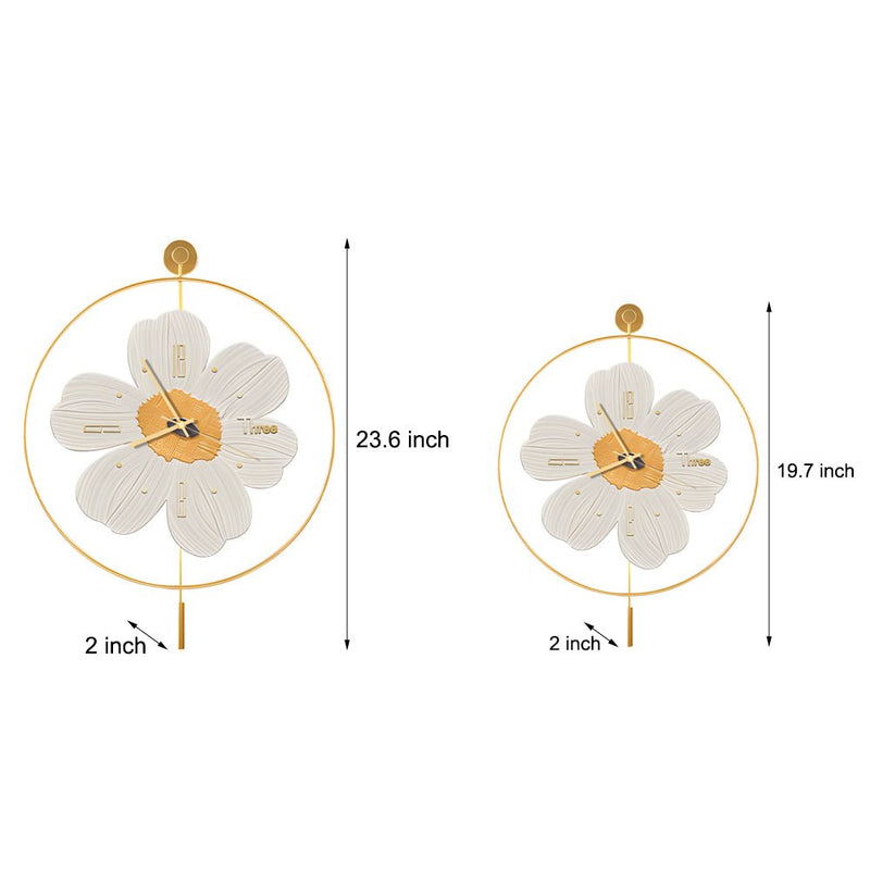 Stylish Round Metal LED Flower Wall Clock - Battery Operated Decorative Timepiece