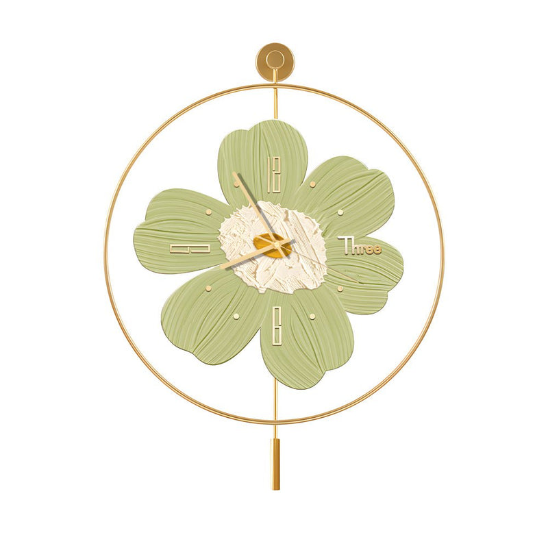 Stylish Round Metal LED Flower Wall Clock - Battery Operated Decorative Timepiece