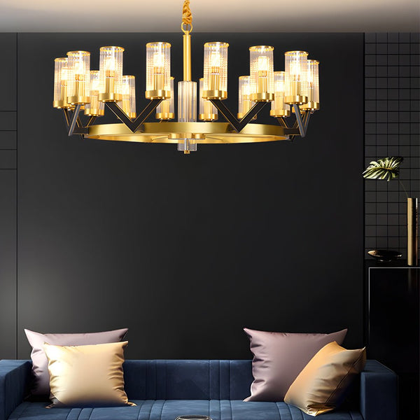 Nordic Modern Round Molecular Glass Chandelier Lamp with Copper Accents - Stylish Lighting for Contemporary Spaces