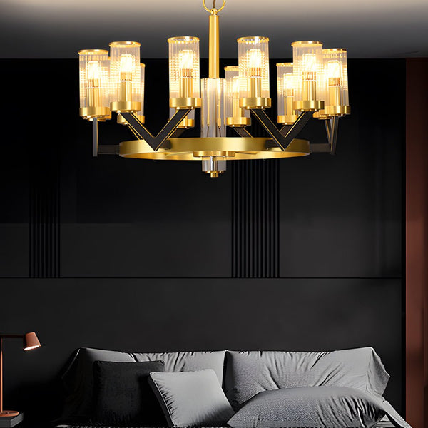 Nordic Modern Round Molecular Glass Chandelier Lamp with Copper Accents - Stylish Lighting for Contemporary Spaces