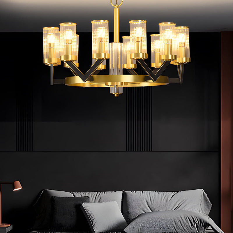 Nordic Modern Round Molecular Glass Chandelier Lamp with Copper Accents - Stylish Lighting for Contemporary Spaces