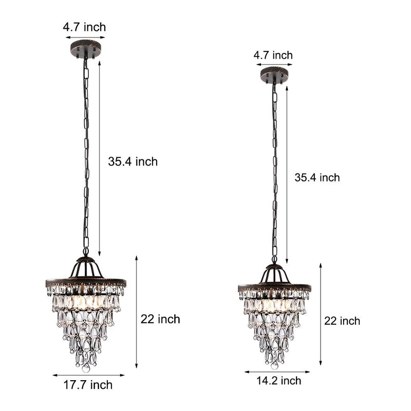 Elegant Round Tiered Crystal Water Drop Chandelier - Aged Metallic Finish - American Design