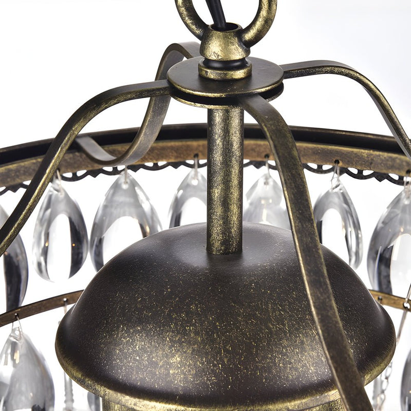 Elegant Round Tiered Crystal Water Drop Chandelier - Aged Metallic Finish - American Design