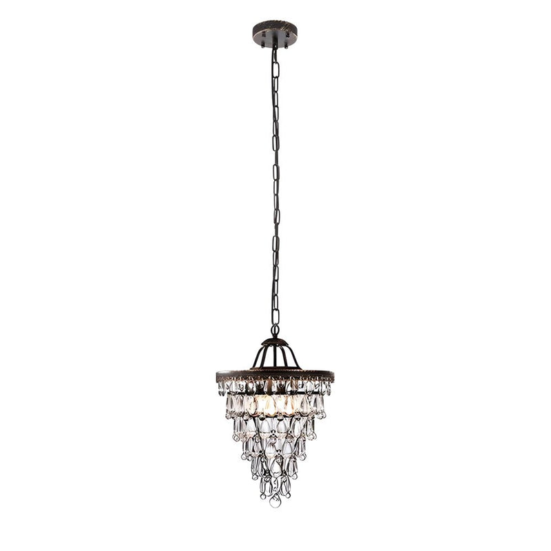 Elegant Round Tiered Crystal Water Drop Chandelier - Aged Metallic Finish - American Design