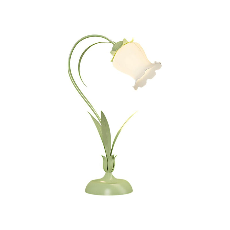 Rustic Green Desk Lamp with Elegant White Floral Shade & 3-Step Dimming - Perfect for Home Office Decor