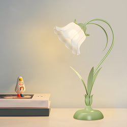 Rustic Green Desk Lamp with Elegant White Floral Shade & 3-Step Dimming - Perfect for Home Office Decor