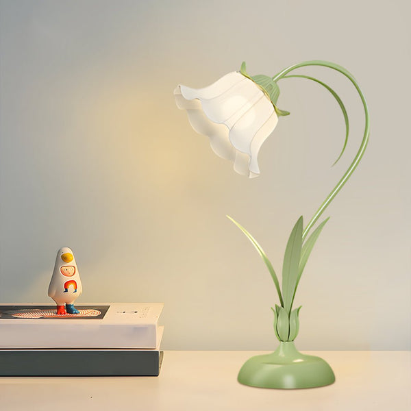 Rustic Green Desk Lamp with Elegant White Floral Shade & 3-Step Dimming - Perfect for Home Office Decor