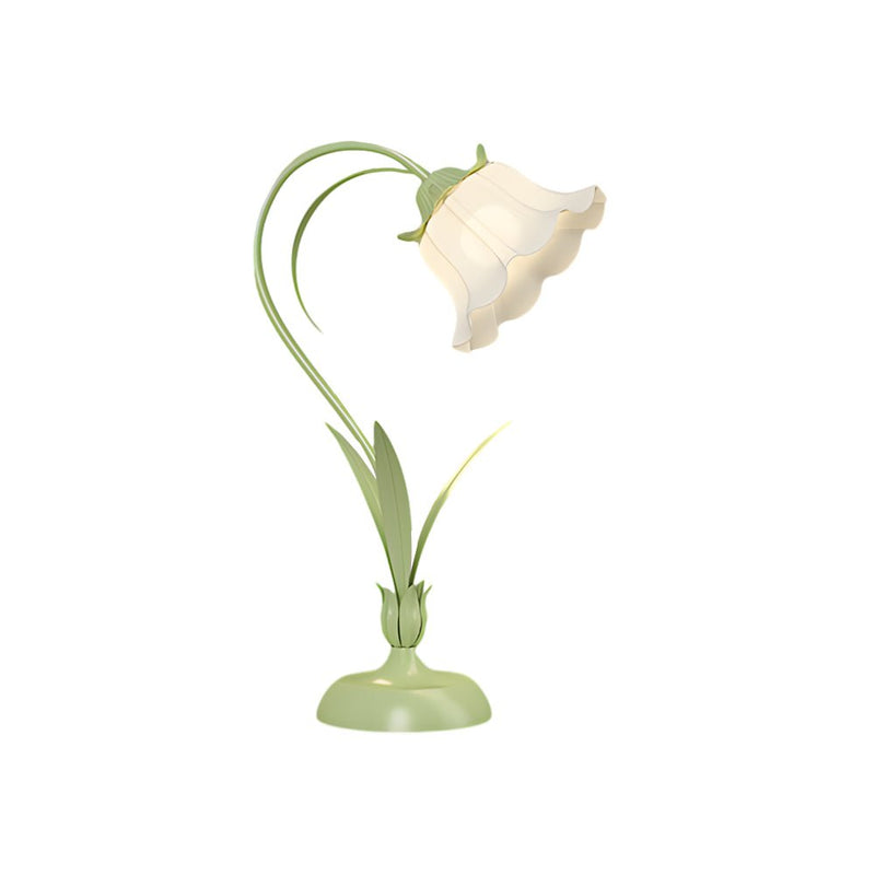 Rustic Green Desk Lamp with Elegant White Floral Shade & 3-Step Dimming - Perfect for Home Office Decor